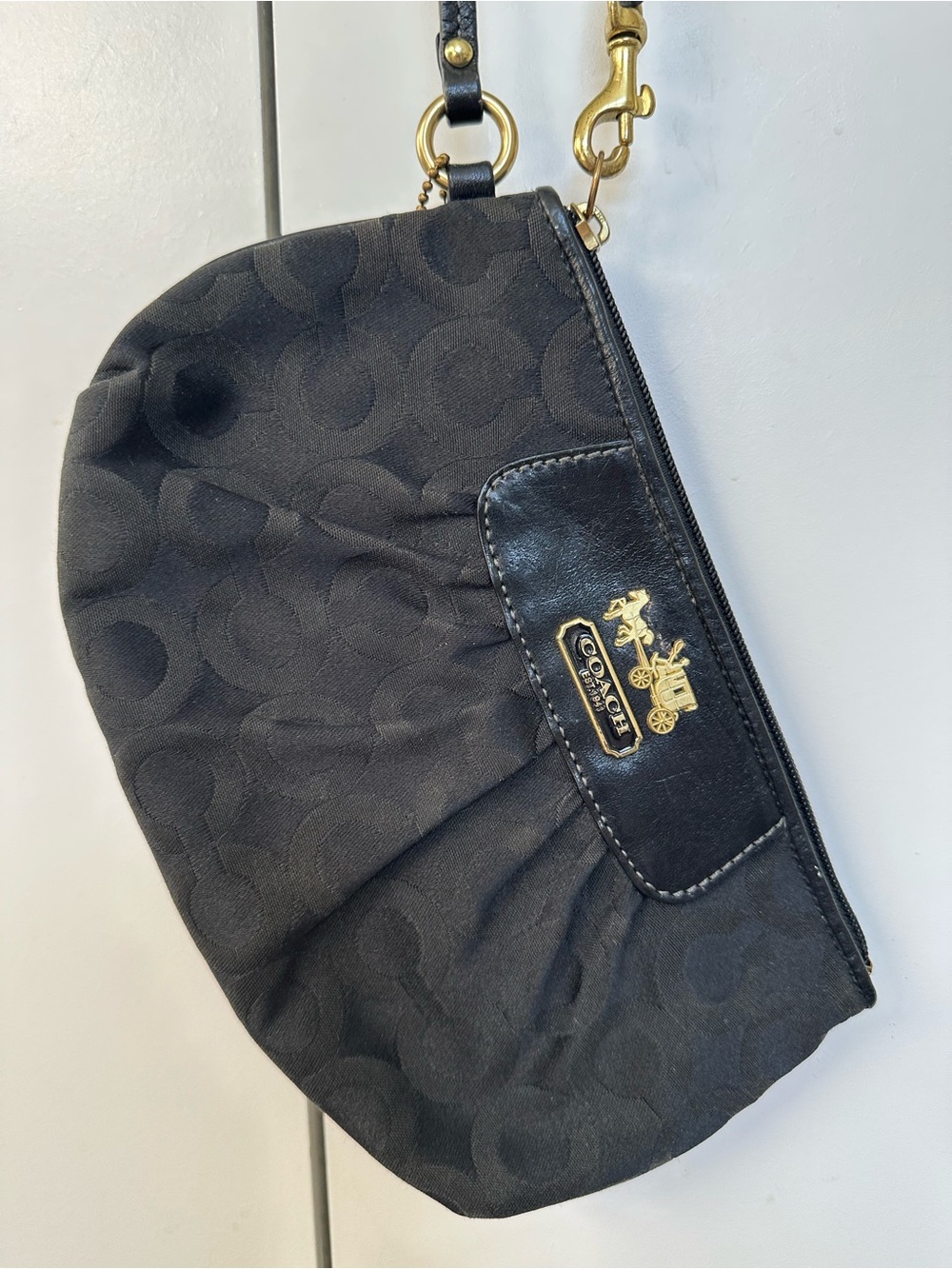 Coach Signature Monogram Sateen Madison Wristlet in Black